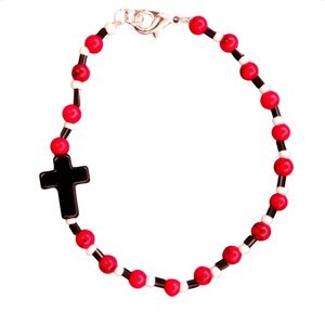 Tri-color Beaded Cross Bracelet - Red